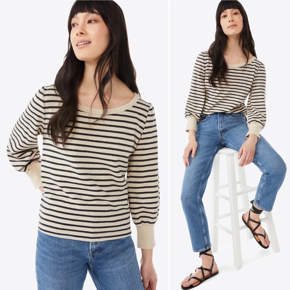 free assembly | navy stripe blouson terrycloth organic cotton sweatshirt xl